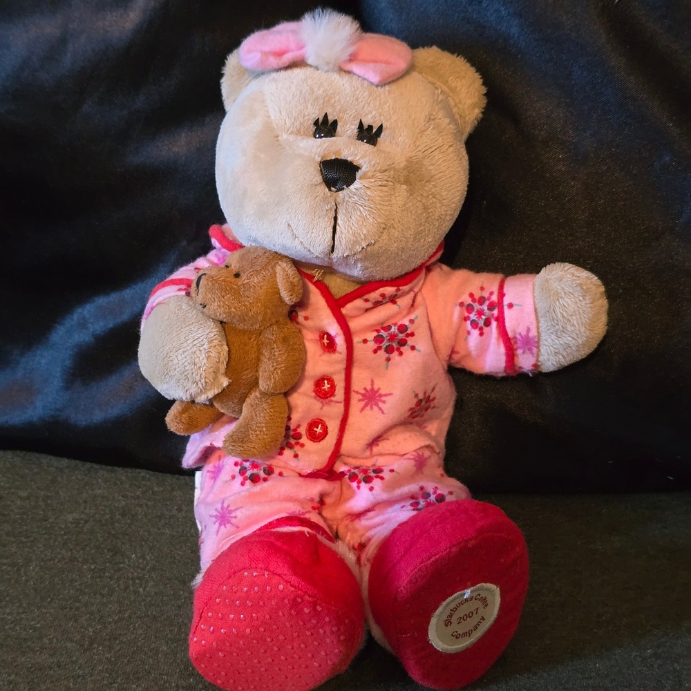 Starbucks Bearista 69th Edition 2007 Plush Bear Pink Pajamas Snowflake Holiday